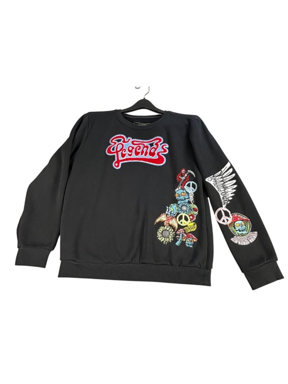 Legends Psychedelic Graphic Sweatshirt Sz M Reason Black Peace Skull Chenille